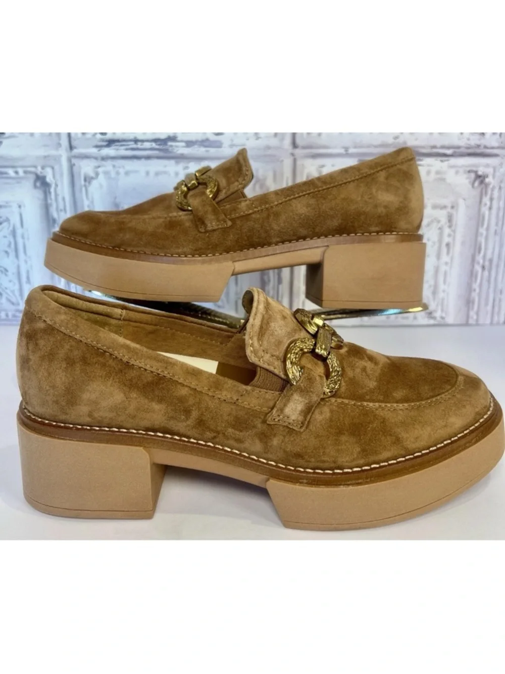 🆕 DOLCE VITA women's sheena loafers chestnut brown suede chain detail 7.5